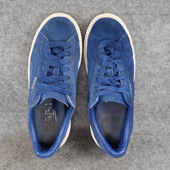 Puma Shoes Womens 8 Fashion Sneaker Lace Up Casual Platform Blue Leather Trainer - Picture 10 of 14